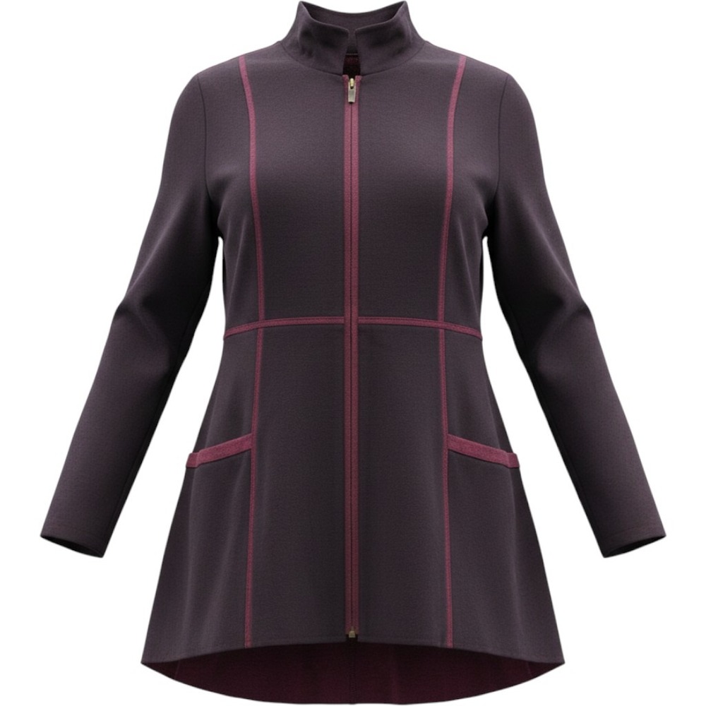 NorthStyle Zip Up Longline Jacket M Purple + Burgundy Trim Fleece Lined Stretch